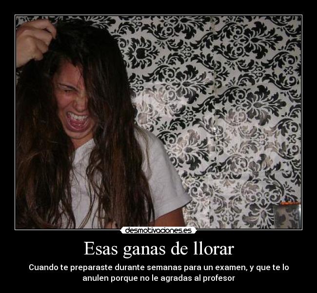 Esas ganas de llorar - Cuando te preparaste durante semanas para un examen, y que te lo
anulen porque no le agradas al profesor