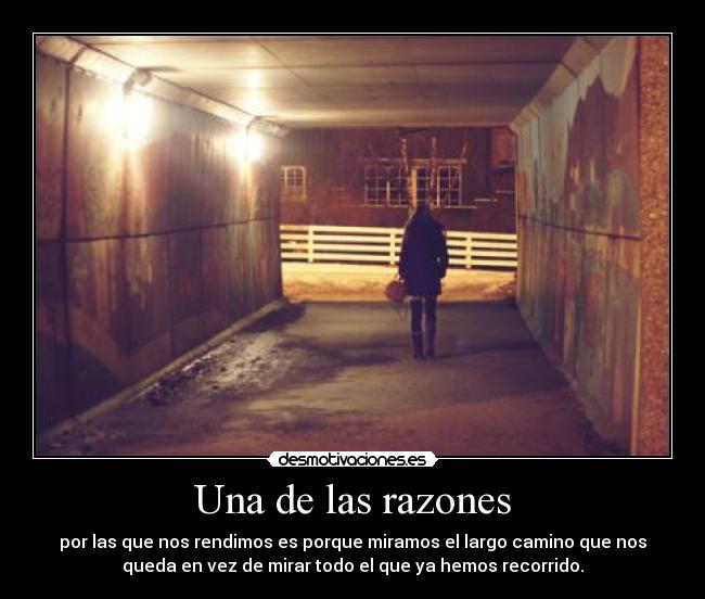 Una de las razones - por las que nos rendimos es porque miramos el largo camino que nos
queda en vez de mirar todo el que ya hemos recorrido.