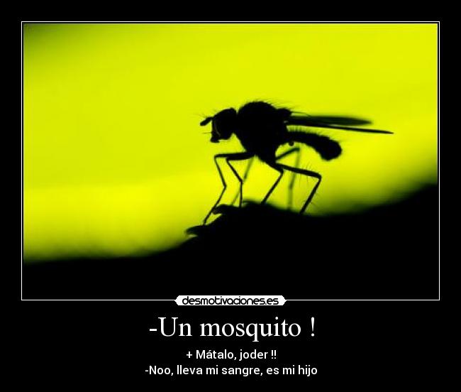 -Un mosquito ! - + Mátalo, joder !!
-Noo, lleva mi sangre, es mi hijo