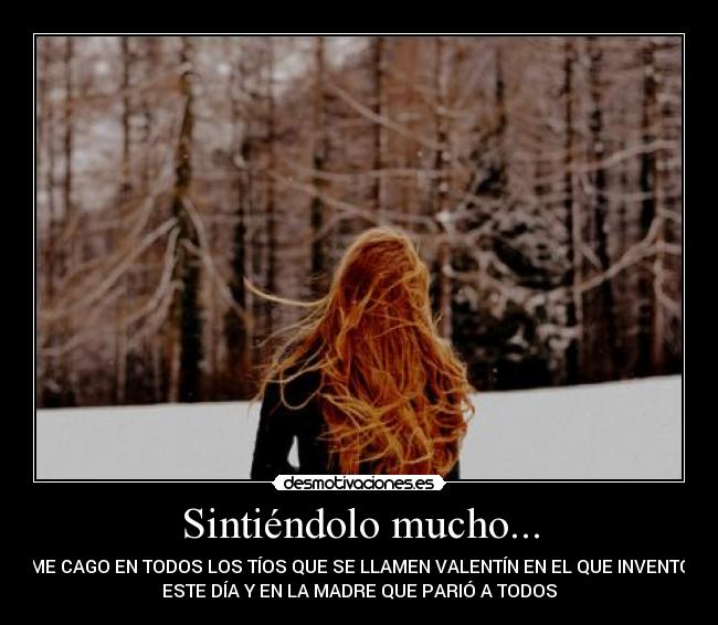 Sintiéndolo mucho... - ME CAGO EN TODOS LOS TÍOS QUE SE LLAMEN VALENTÍN EN EL QUE INVENTÓ
ESTE DÍA Y EN LA MADRE QUE PARIÓ A TODOS