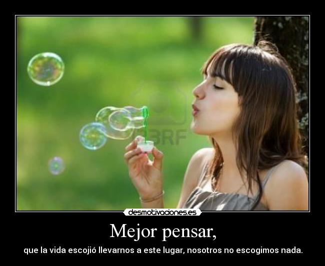 Mejor pensar, - que la vida escojió llevarnos a este lugar, nosotros no escogimos nada.