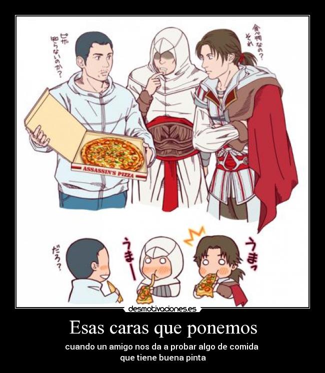 carteles assassins creed comida pizza desmotivaciones