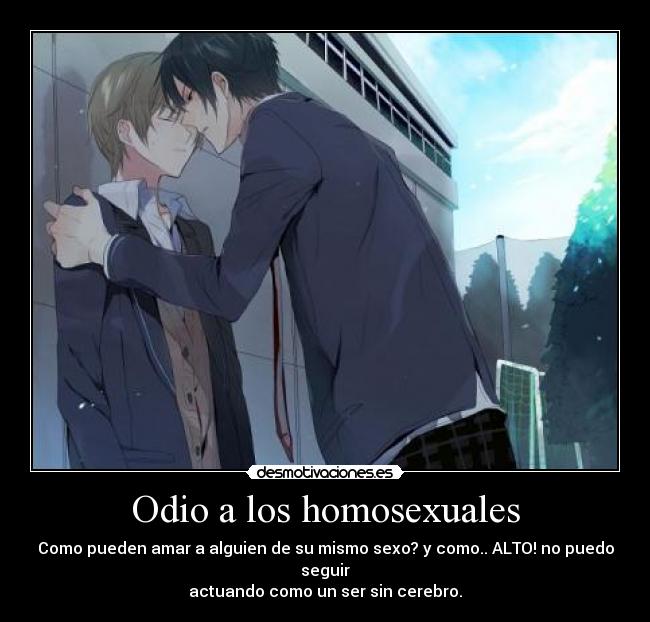 Odio a los homosexuales - Como pueden amar a alguien de su mismo sexo? y como.. ALTO! no puedo seguir
actuando como un ser sin cerebro.