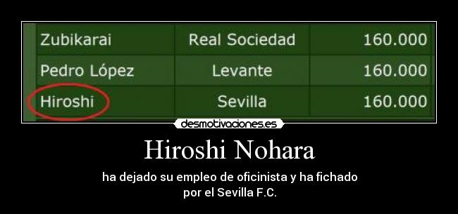 Hiroshi Nohara - ha dejado su empleo de oficinista y ha fichado
por el Sevilla F.C.
