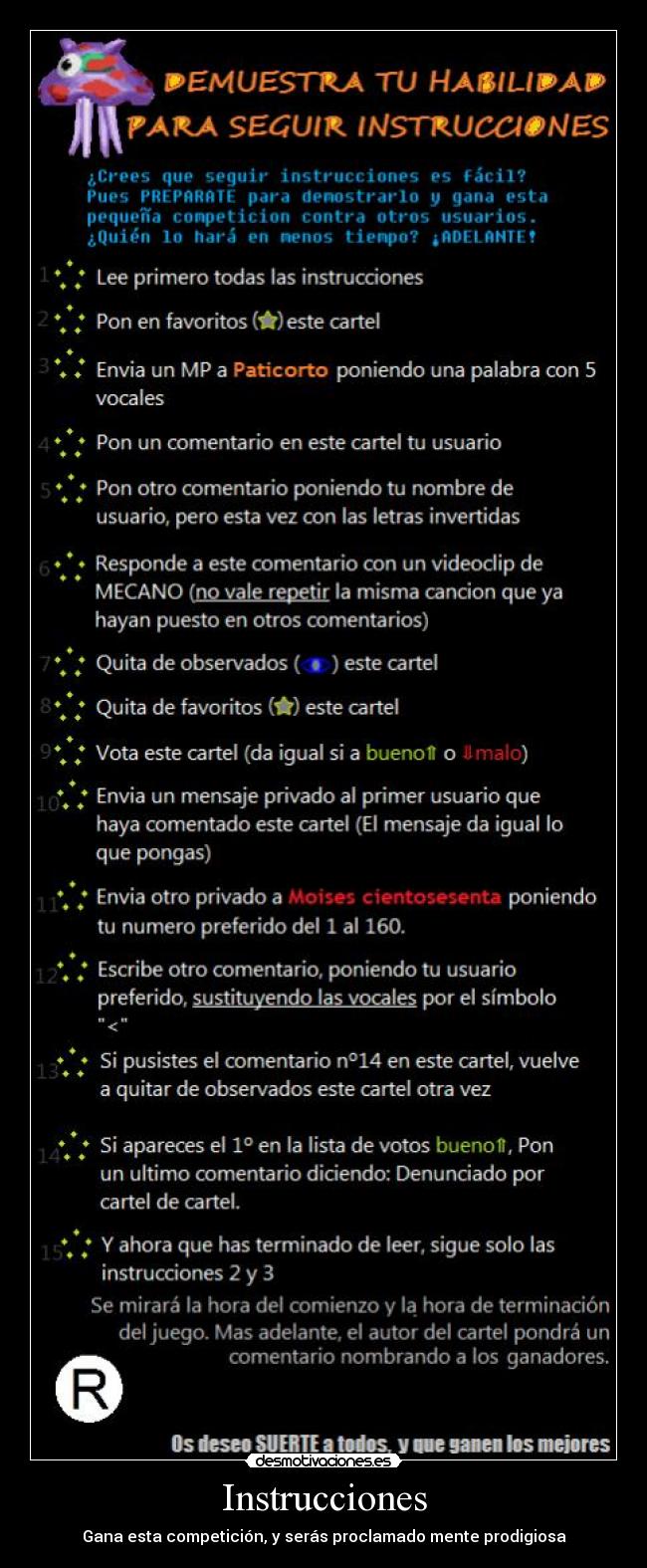 Instrucciones - Gana esta competición, y serás proclamado mente prodigiosa