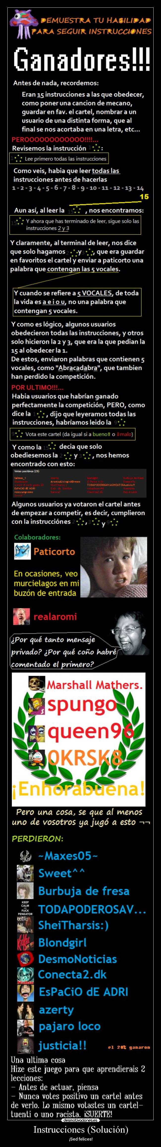 Instrucciones (Solución) - ¡Sed felices!