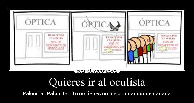 Quieres ir al oculista - Palomita.. Palomita... Tu no tienes un mejor lugar donde cagarla.