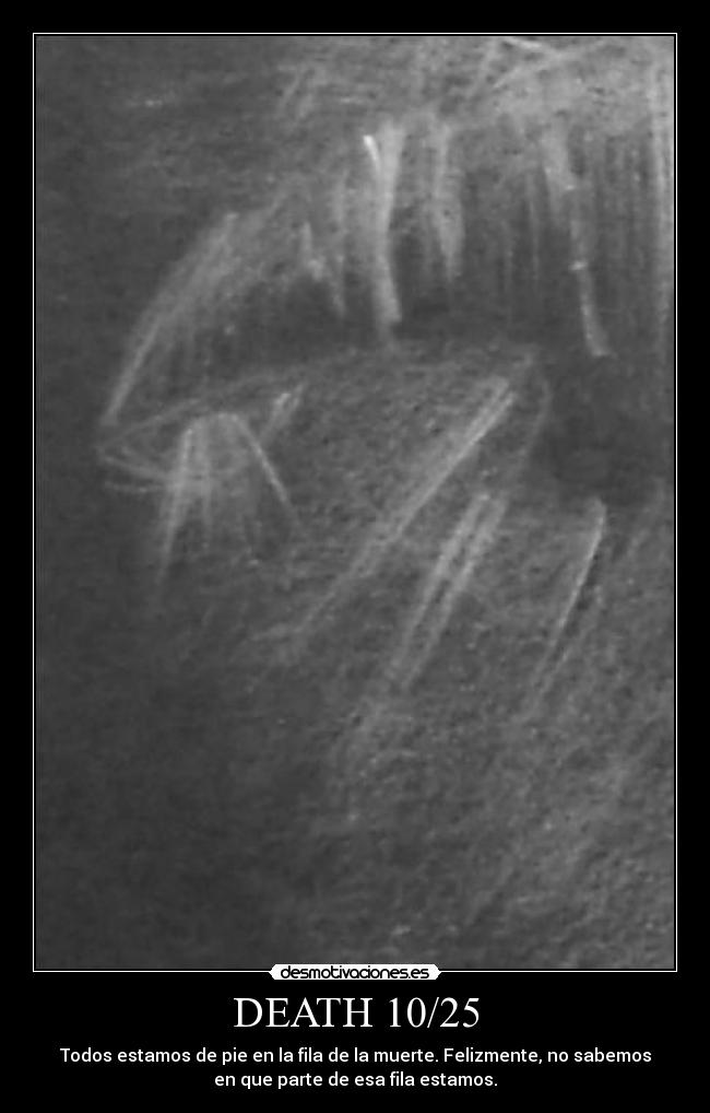 DEATH 10/25 - Todos estamos de pie en la fila de la muerte. Felizmente, no sabemos
en que parte de esa fila estamos.
