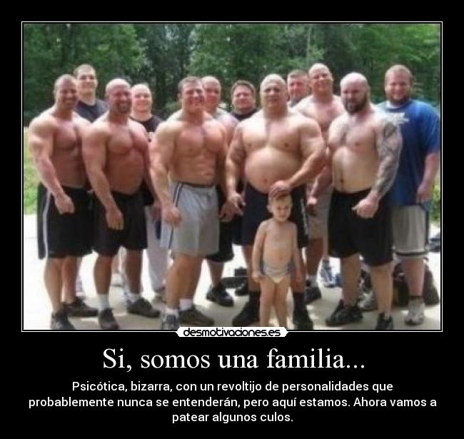Si, somos una familia... - Psicótica, bizarra, con un revoltijo de personalidades que
probablemente nunca se entenderán, pero aquí estamos. Ahora vamos a
patear algunos culos.