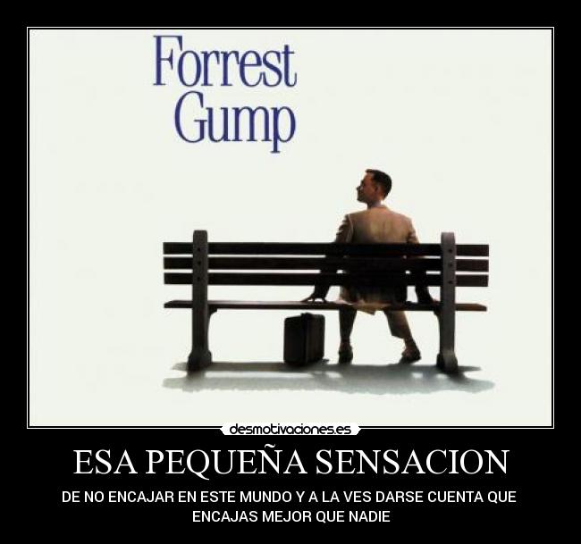 ESA PEQUEÑA SENSACION - DE NO ENCAJAR EN ESTE MUNDO Y A LA VES DARSE CUENTA QUE
ENCAJAS MEJOR QUE NADIE