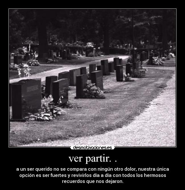 ver partir. . - a un ser querido no se compara con ningún otro dolor, nuestra única
opción es ser fuertes y revivirlos día a día con todos los hermosos
recuerdos que nos dejaron.