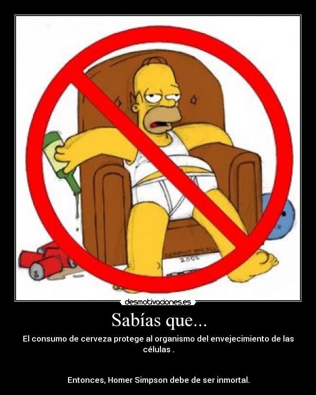 Sabías que... - El consumo de cerveza protege al organismo del envejecimiento de las células .
Entonces, Homer Simpson debe de ser inmortal.