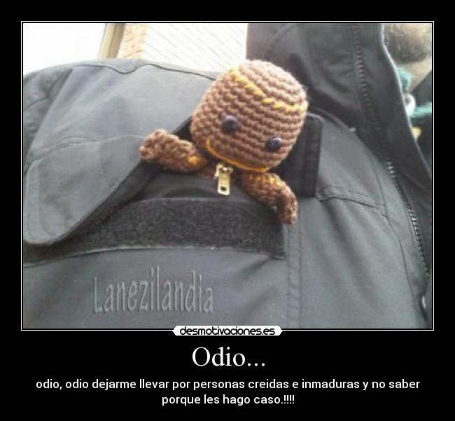 Odio... - odio, odio dejarme llevar por personas creidas e inmaduras y no saber
porque les hago caso.!!!!