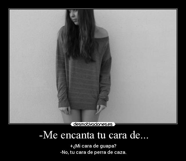 -Me encanta tu cara de... - +¿Mi cara de guapa?
-No, tu cara de perra de caza.