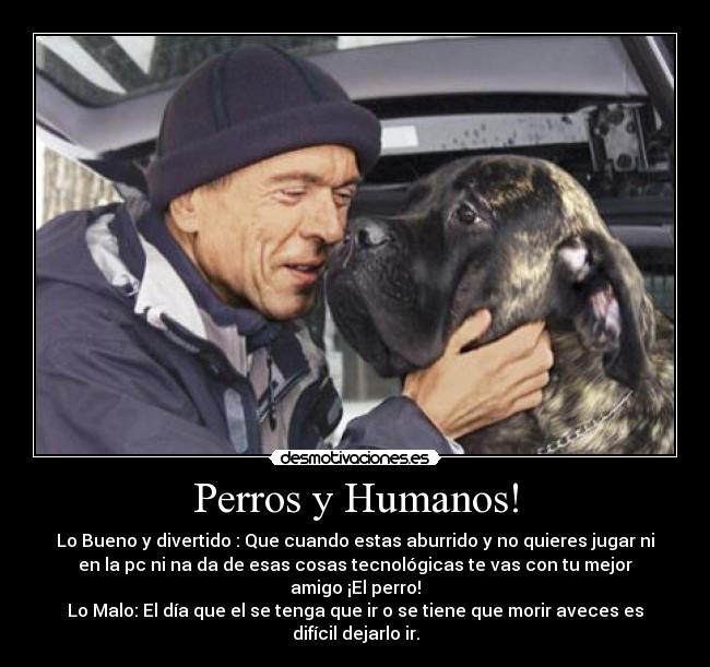 Perros y Humanos! - Lo Bueno y divertido : Que cuando estas aburrido y no quieres jugar ni
en la pc ni na da de esas cosas tecnológicas te vas con tu mejor
amigo ¡El perro!
Lo Malo: El día que el se tenga que ir o se tiene que morir aveces es
difícil dejarlo ir.