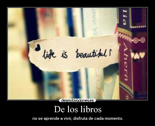 De los libros - no se aprende a vivir, disfruta de cada momento.