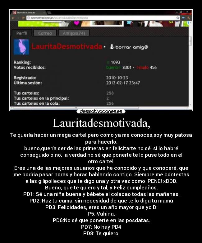 carteles clanvahipene lauritadesmotivada feliz anacos quiero musho que sean mushos mas desmotivaciones