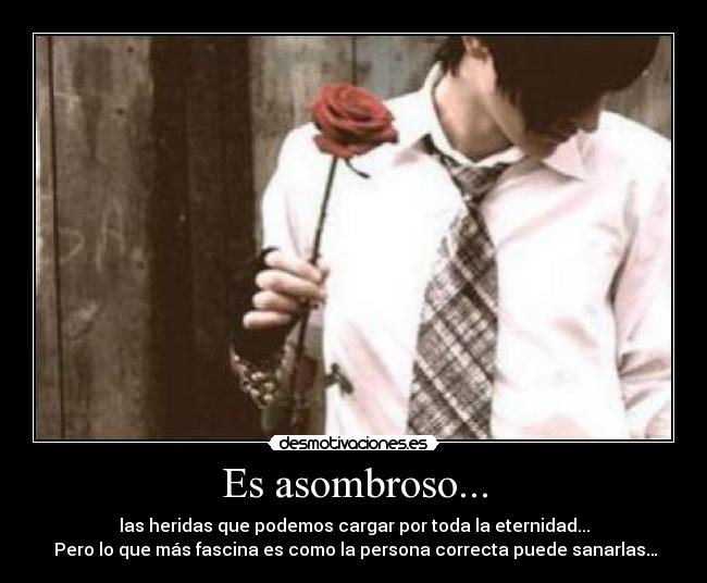 Es asombroso... - las heridas que podemos cargar por toda la eternidad...
Pero lo que más fascina es como la persona correcta puede sanarlas…