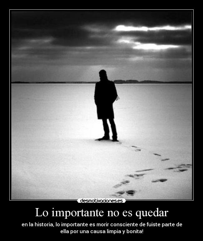 Lo importante no es quedar - en la historia, lo importante es morir consciente de fuiste parte de
ella por una causa limpia y bonita!