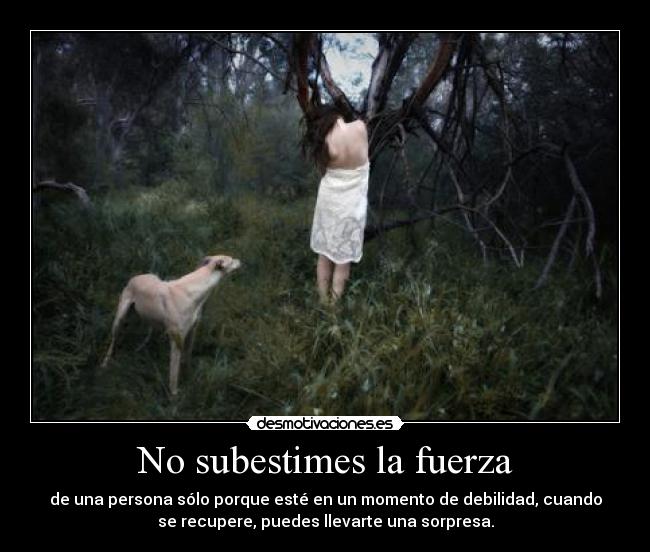 No subestimes la fuerza - de una persona sólo porque esté en un momento de debilidad, cuando
se recupere, puedes llevarte una sorpresa.