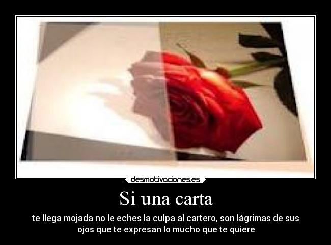 Si una carta - te llega mojada no le eches la culpa al cartero, son lágrimas de sus
ojos que te expresan lo mucho que te quiere
