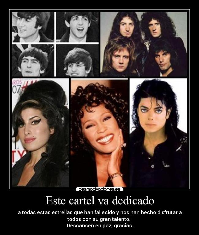 carteles amy whouston jackson beatles queen desmotivaciones