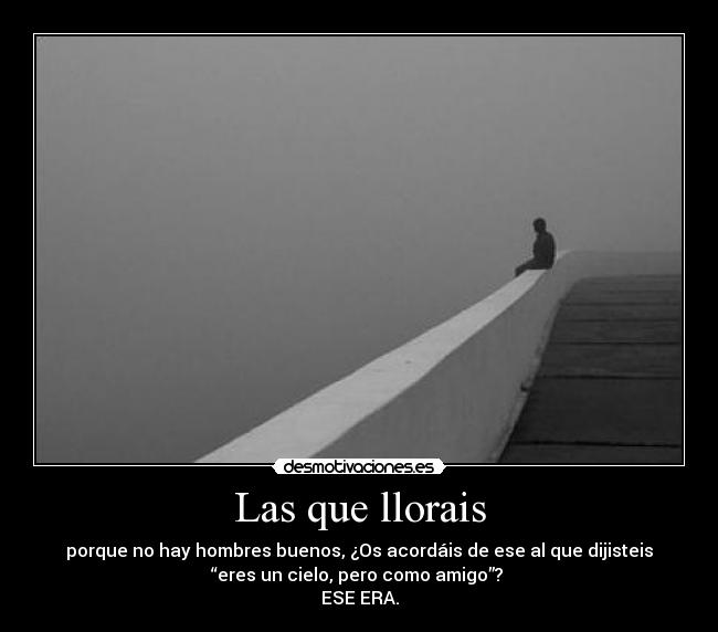 Las que llorais - porque no hay hombres buenos, ¿Os acordáis de ese al que dijisteis
“eres un cielo, pero como amigo”? 
ESE ERA.