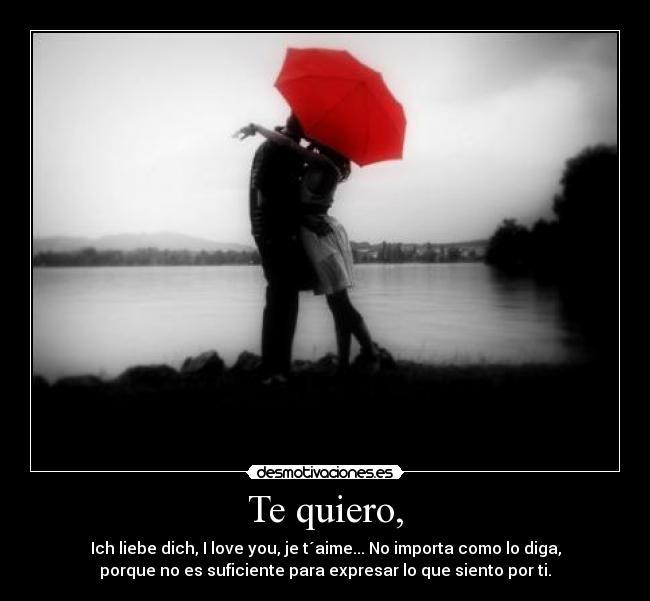 Te quiero, - Ich liebe dich, I love you, je t´aime... No importa como lo diga,
porque no es suficiente para expresar lo que siento por ti.