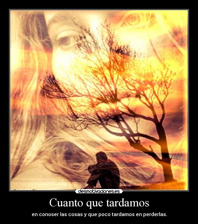 Cuanto que tardamos - en conoser las cosas y que poco tardamos en perderlas.