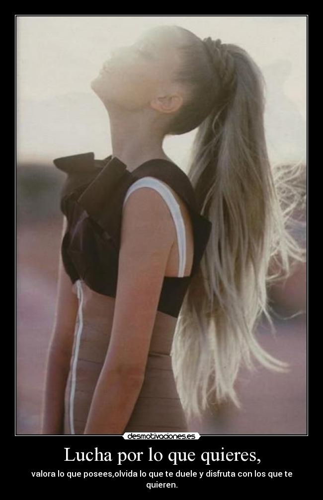 Lucha por lo que quieres, - valora lo que posees,olvida lo que te duele y disfruta con los que te quieren.