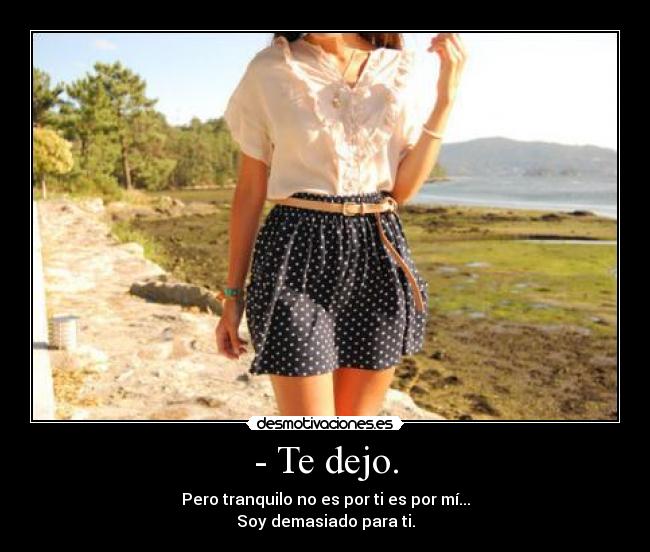 - Te dejo. - Pero tranquilo no es por ti es por mí...
Soy demasiado para ti.