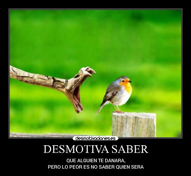 DESMOTIVA SABER - QUE ALGUIEN TE DANARA,
PERO LO PEOR ES NO SABER QUIEN SERA