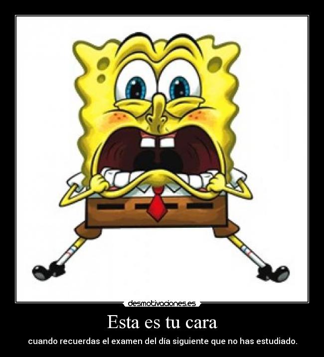 Esta es tu cara - cuando recuerdas el examen del día siguiente que no has estudiado.