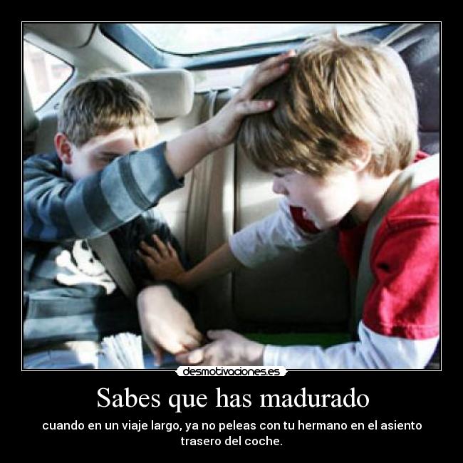 carteles hermanos peleas viaje coche vacaciones madurez disgustos asiento trasero desmotivaciones