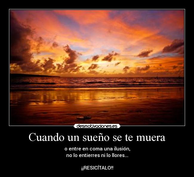 Cuando un sueño se te muera - o entre en coma una ilusión,
no lo entierres ni lo llores...

¡¡RESICÍTALO!!