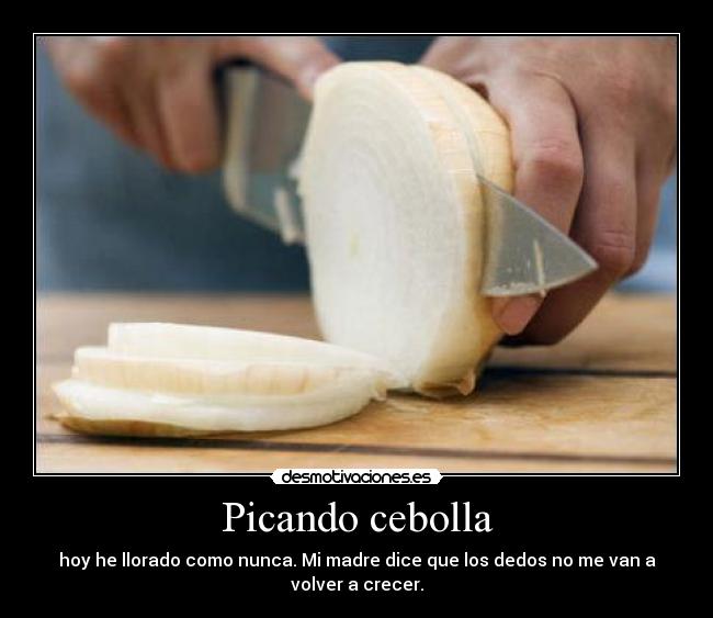 Picando cebolla - hoy he llorado como nunca. Mi madre dice que los dedos no me van a volver a crecer.