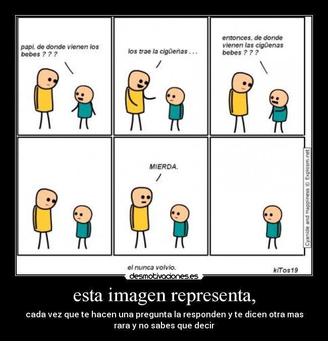 esta imagen representa, - cada vez que te hacen una pregunta la responden y te dicen otra mas
rara y no sabes que decir
