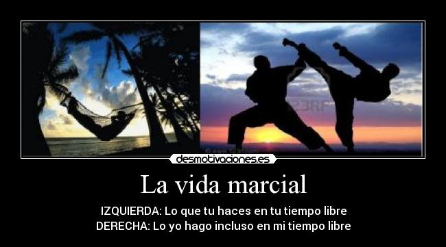 La vida marcial - IZQUIERDA: Lo que tu haces en tu tiempo libre
DERECHA: Lo yo hago incluso en mi tiempo libre