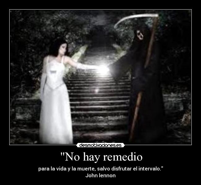 No hay remedio - para la vida y la muerte, salvo disfrutar el intervalo.
John lennon