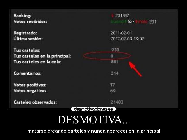 DESMOTIVA... - matarse creando carteles y nunca aparecer en la principal