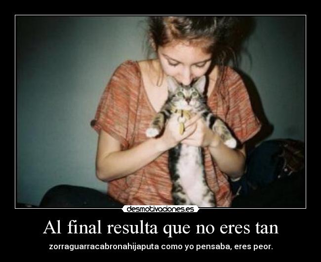 Al final resulta que no eres tan - zorraguarracabronahijaputa como yo pensaba, eres peor.