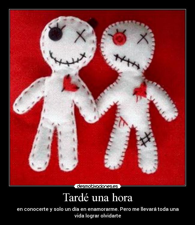 Tardé una hora - en conocerte y solo un día en enamorarme. Pero me llevará toda una
vida lograr olvidarte