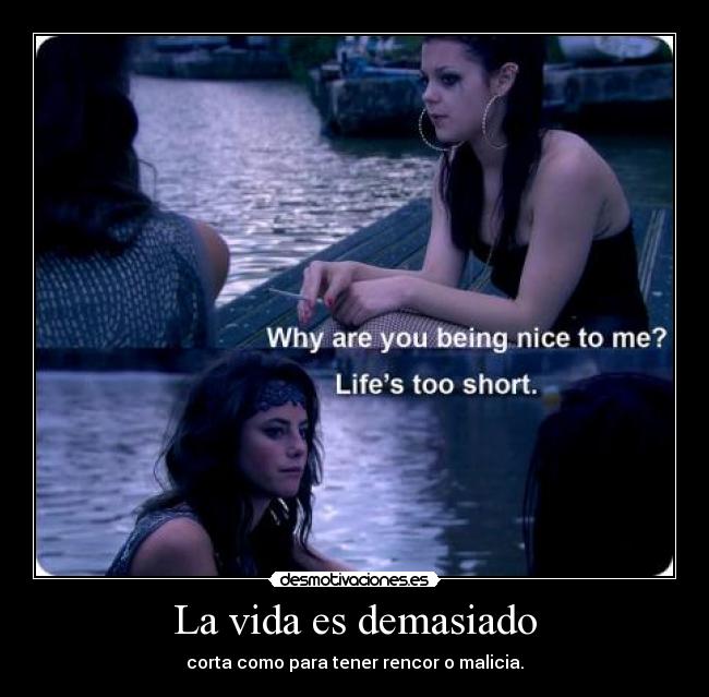 La vida es demasiado - corta como para tener rencor o malicia.