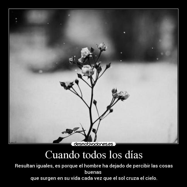 Cuando todos los días - Resultan iguales, es porque el hombre ha dejado de percibir las cosas buenas 
que surgen en su vida cada vez que el sol cruza el cielo.
