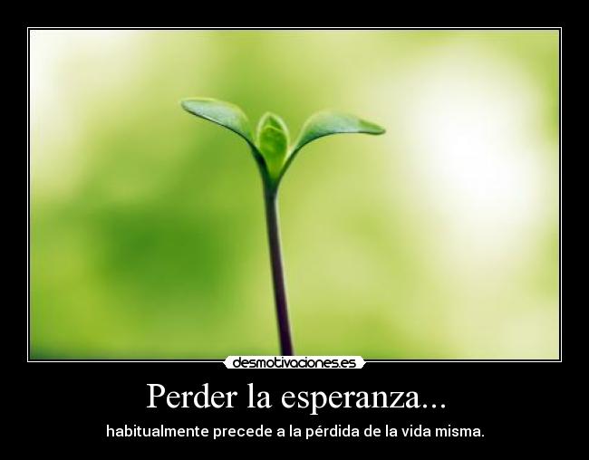 Perder la esperanza... - habitualmente precede a la pérdida de la vida misma.