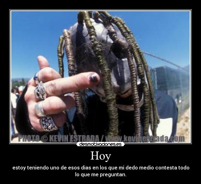 Hoy - estoy teniendo uno de esos dias en los que mi dedo medio contesta todo
lo que me preguntan.