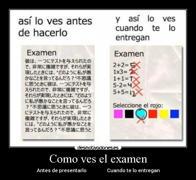 carteles examen antes despues lol pablo gomezl desmotivaciones