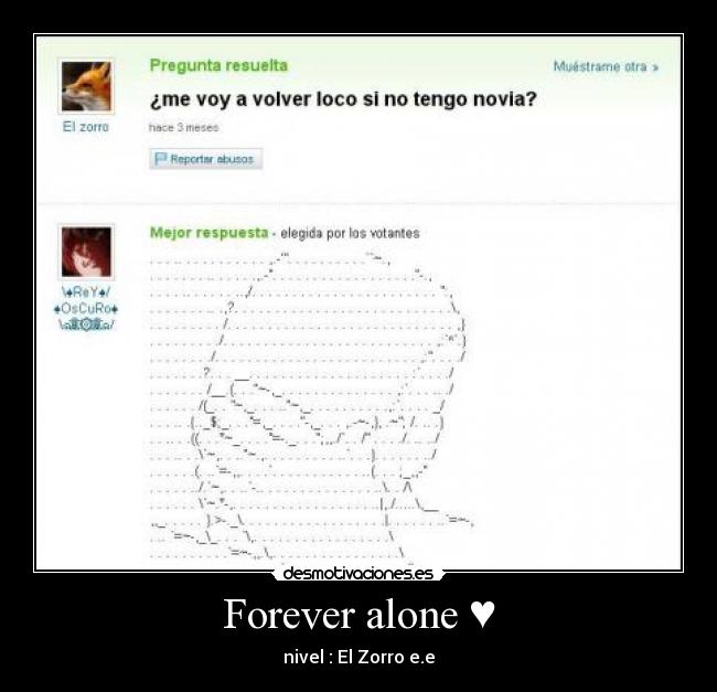 Forever alone ♥ - nivel : El Zorro e.e