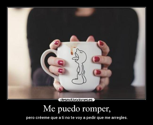 Me puedo romper, - pero créeme que a ti no te voy a pedir que me arregles.