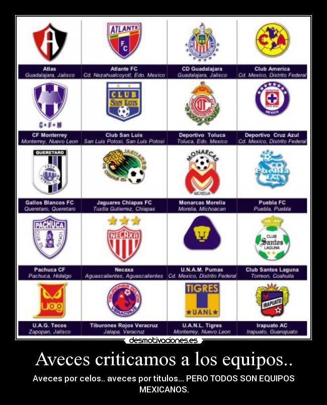 Aveces criticamos a los equipos.. - Aveces por celos.. aveces por titulos... PERO TODOS SON EQUIPOS MEXICANOS.